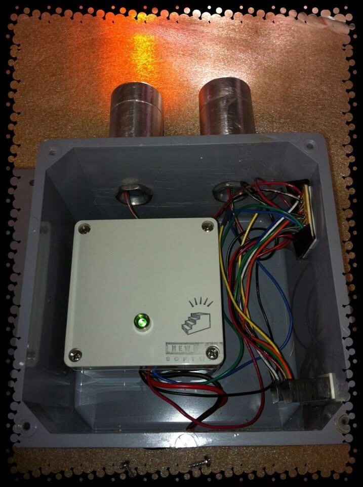 Early hotel LED light mounted in a junction box